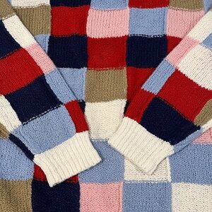 Leon Levin hand loomed L Colorful Patchwork Crew Neck Sweater